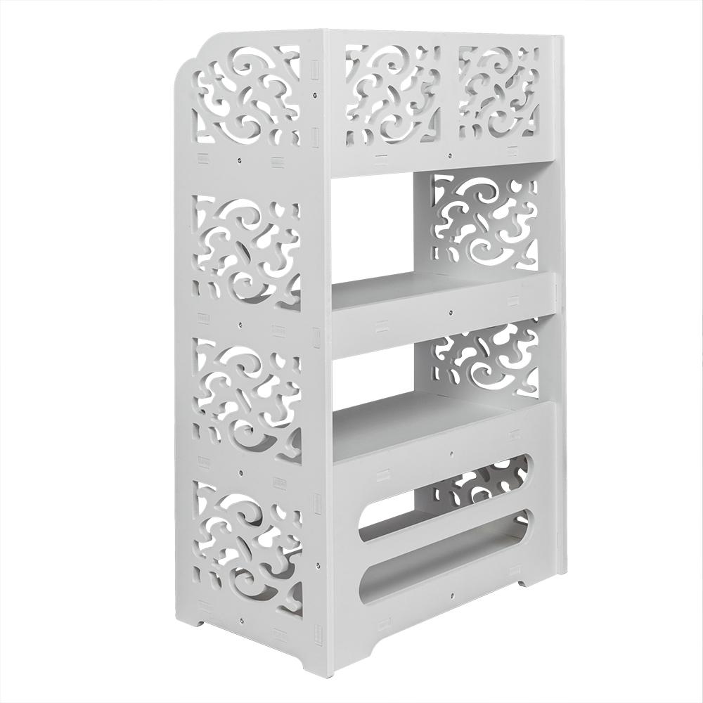 Wood-plastic Board Four Tiers Carved Shoe Rack White A Living Room Furniture