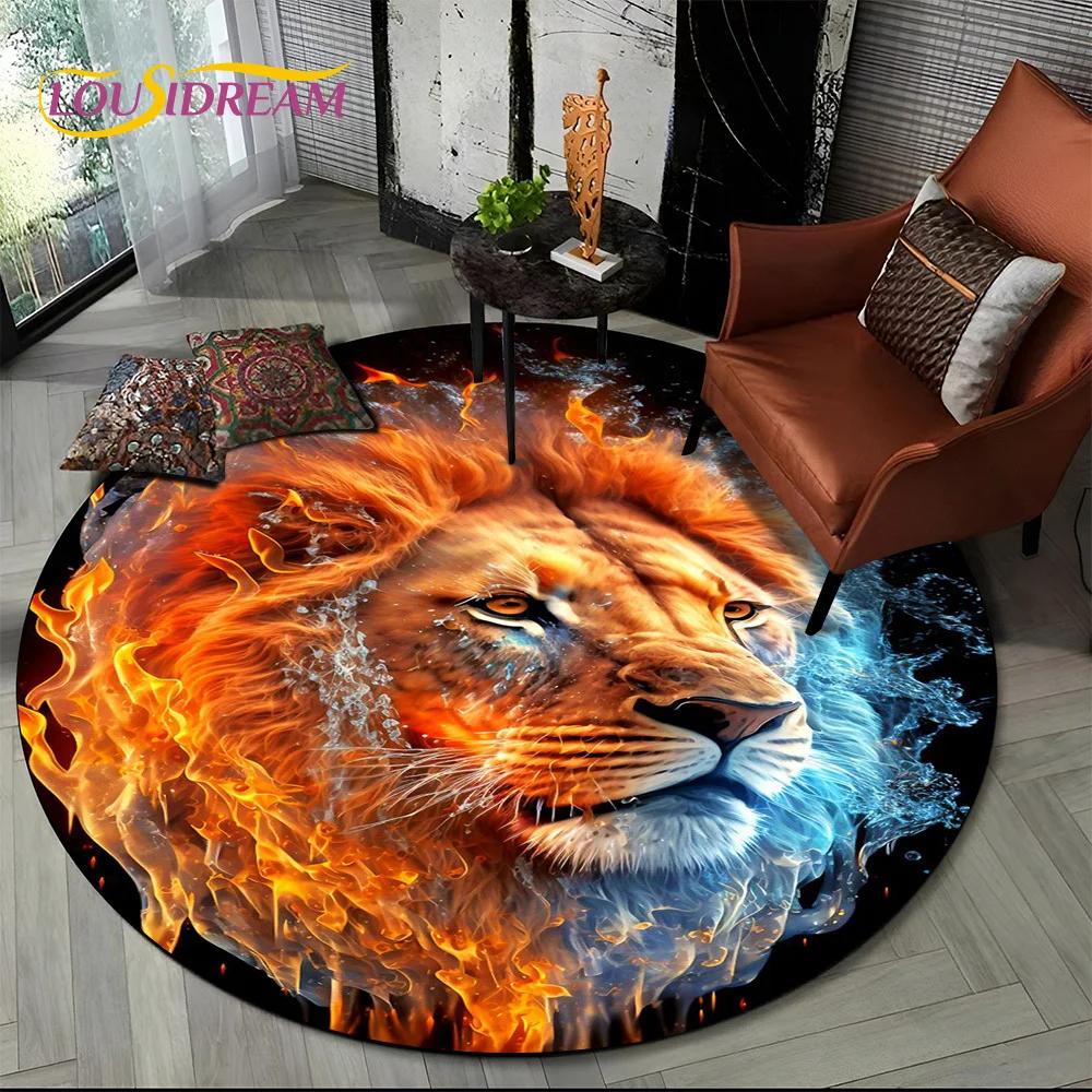 Животное Дикая природа Мультяшный Зверь Тигр Лев Леопард Круглый Ковер Коврик для Гостиной Спальни Детский Декор,Коврик для Зоны Питомца Нескользящий Мат