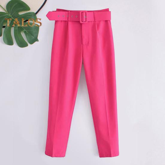 Женские брюки прямого кроя с высокой талией, длинные брюки с карманами, однотонные повседневные рабочие брюки