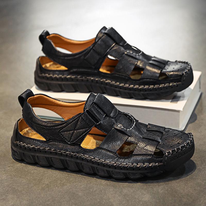 2024 Классический бренд Тренд Коричневые мужские сандалии Ручная работа Подошвы Прочные Мужские Кемпинг Пляжная обувь Противоскользящие Полые Повседневная обувь