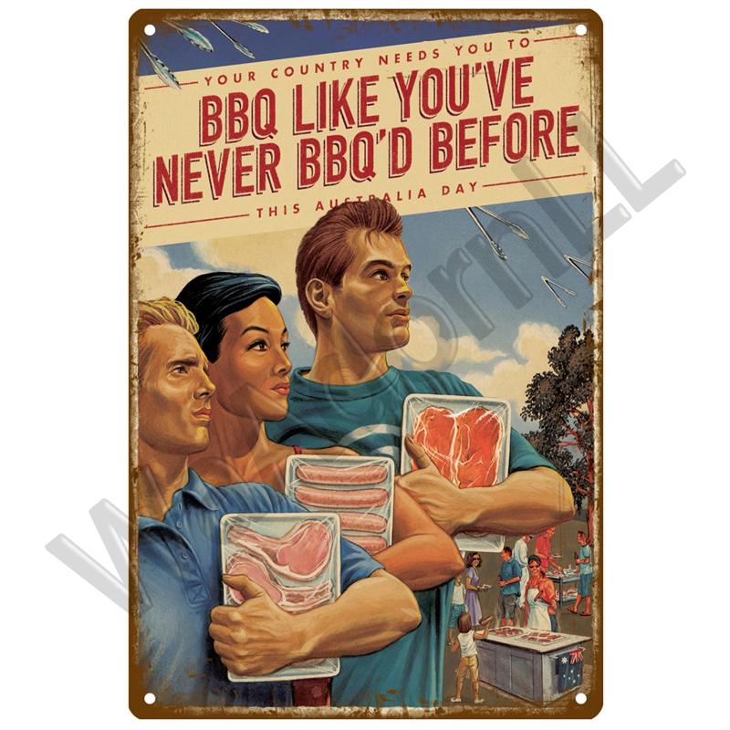 BBQ Zone  Home Decor Metal Tin Sign Vintage Dad`s BBQ Yard Outdoor Party Decoration Plate Retro Barbecue Rules Slogan Metal Sign