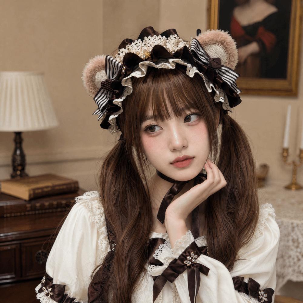 Lace Bow Lolita Hair Hoop Sweet KC Girl Hair Accessory Bear Ear Cookies Headband Cosplay Use