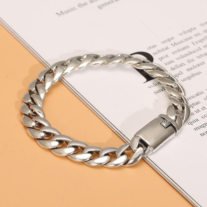 Korean Punk Bracelet, Domineering Men's Style, Cuban Chain, Silver Chain, Simple and Fashionable Couple's Style
