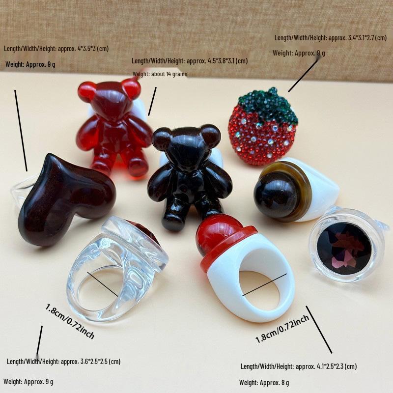 Кольцо с бриллиантами в форме сердца и медведя - Милые клубничные украшения Рождественский подарок