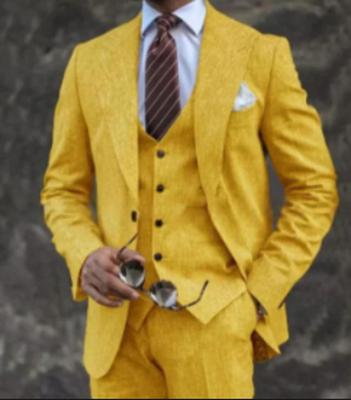 Летний новый мужской костюм приталенного силуэта, модный пиковый лацкан, однобортный, тонкий льняной мужской костюм, деловой кэжуал, пляжный, свадебный смокинг, 3 предмета