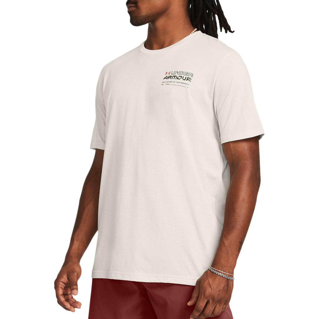 Under Armour UA Reaching Peak Loose Fit Round Neck Printed Letter Short Sleeve T-Shirt Men T-Shirts Off-White 1382906-110
