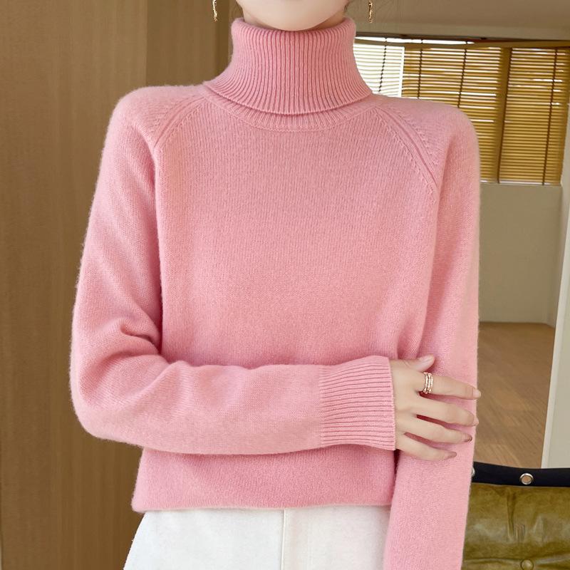 DAFIFY Women's Fashion Casual Fall Winter Solid Color Print Long Sleeve High Neck Sweaters