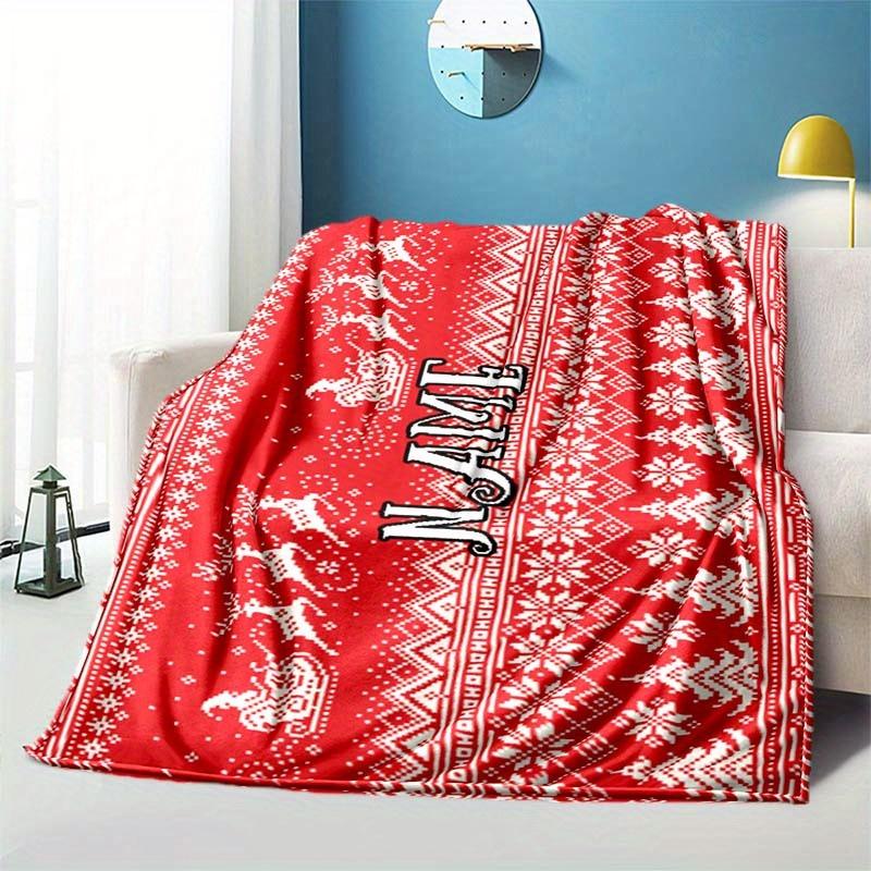 Santa Claus Christmas Customized Your Name Blanket Warm Comfortable Soft Blanket For Chair Office Sofa Bed Sofa Office Camping Suitable For Gifting