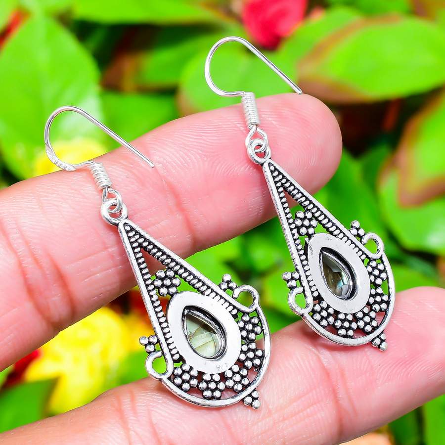 Лабрадорит Драгоценный камень 925 Стерлинговое серебро Подарок Ювелирное изделие Серьга 1,97"