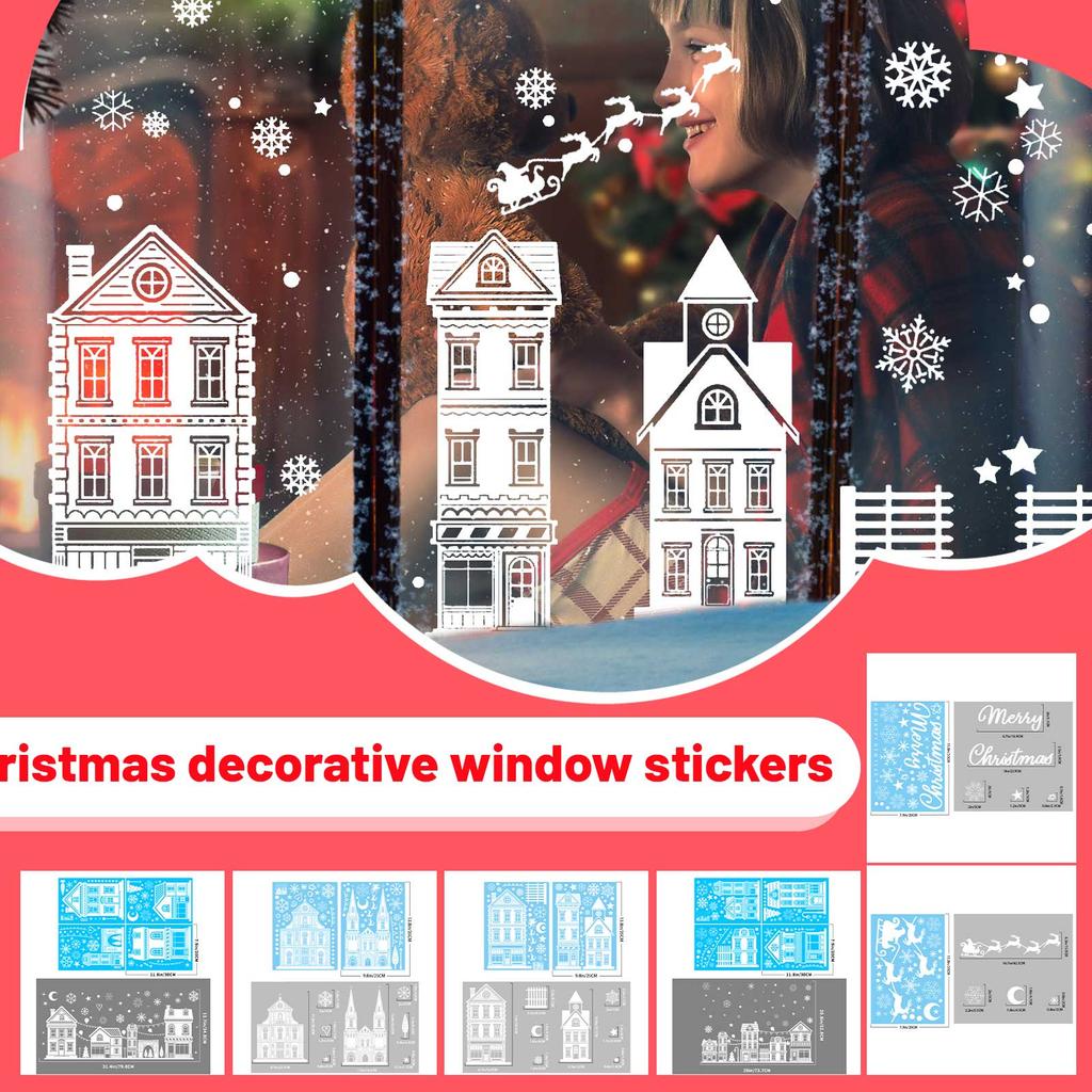 Christmas Decorations Winter Snow House Static Stickers Shopping Mall Window Scene Layout Elk Christmas Tree Window Stickers