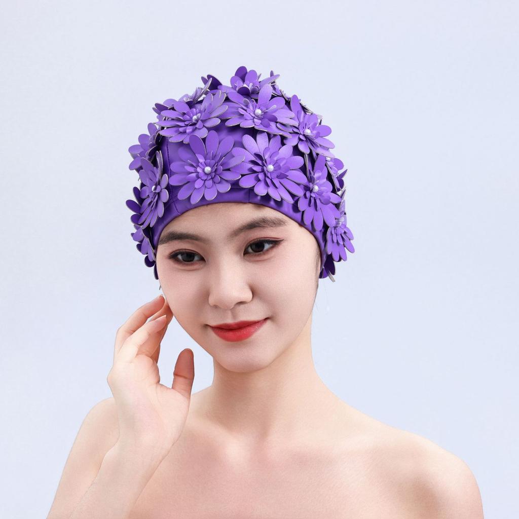 2026 ПУ Водонепроницаемая Шапочка для плавания Женская Двойная Утолщенная Ручной работы Трехмерная Однослойная Трехслойная Цветы Модная Женская Шапочка для плавания