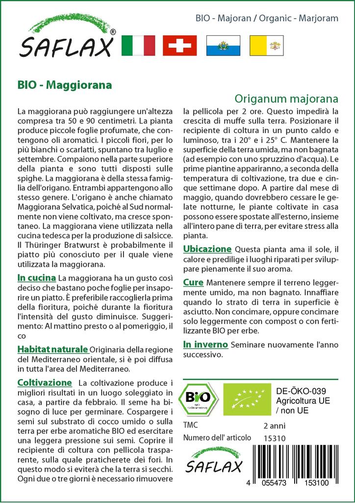 SAFLAX Garden in the Bag - Органический - Майоран - 700 семян - С субстратом в удобном стоячем пакете - Origanum majorana