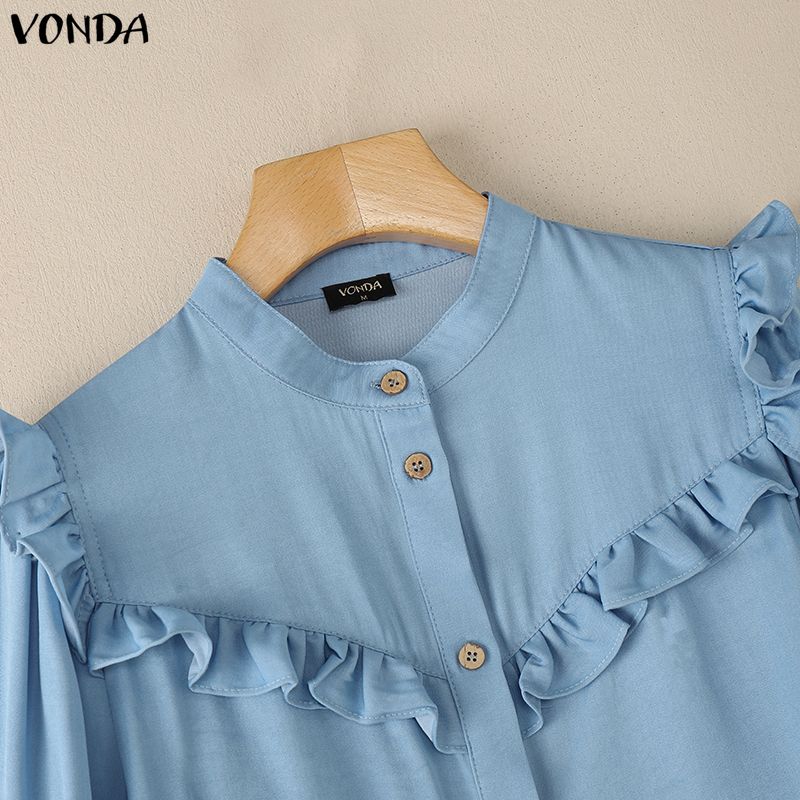 VONDA Элегантная женская клетчатая блузка с длинным рукавом и рюшами