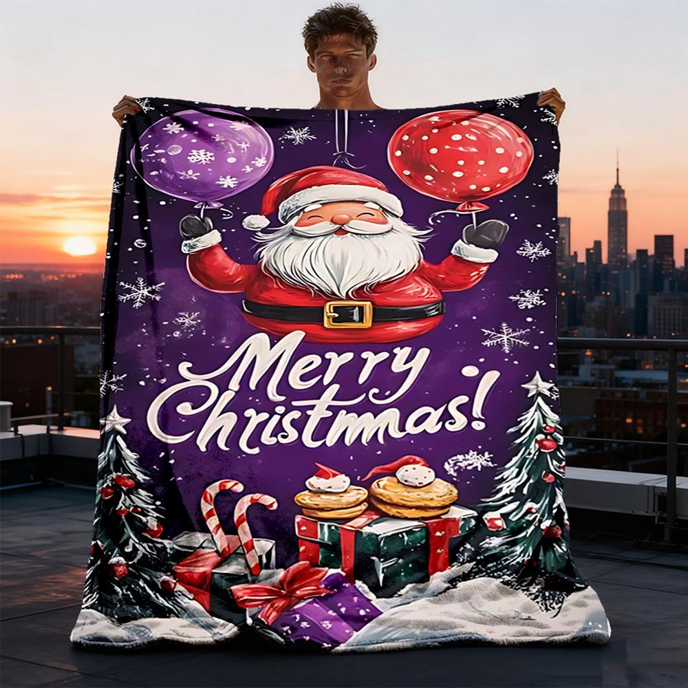 1pc Christmas decorations Outdoor Flannel Blanket Soft All Season Polyester Throw , Perfect for Picnics & Travel , Picnic Accessory
