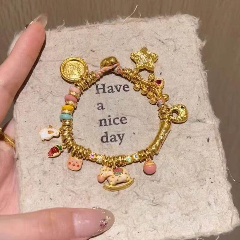 Delicate Cute Summer Day Star Heart Pendant Bead Chain Cute Horse Bracelet Necklace For Y2K Girl Gift Jewelry Accessory