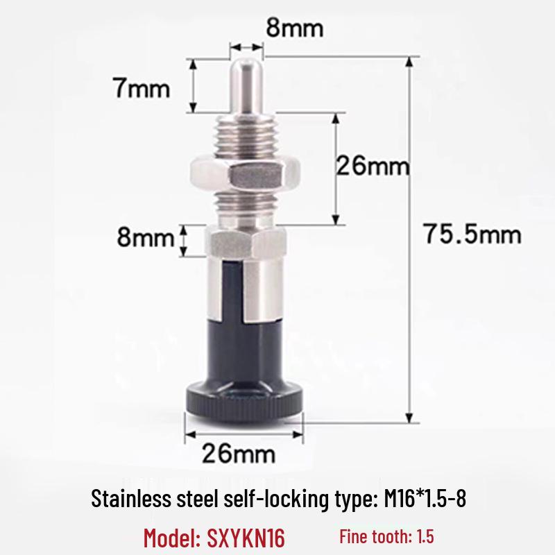 Stainless Steel/Carbon Steel Indexing Pin: Knob Plunger, Self-Locking, Re-Locking, Fine Thread, Complete Specifications
