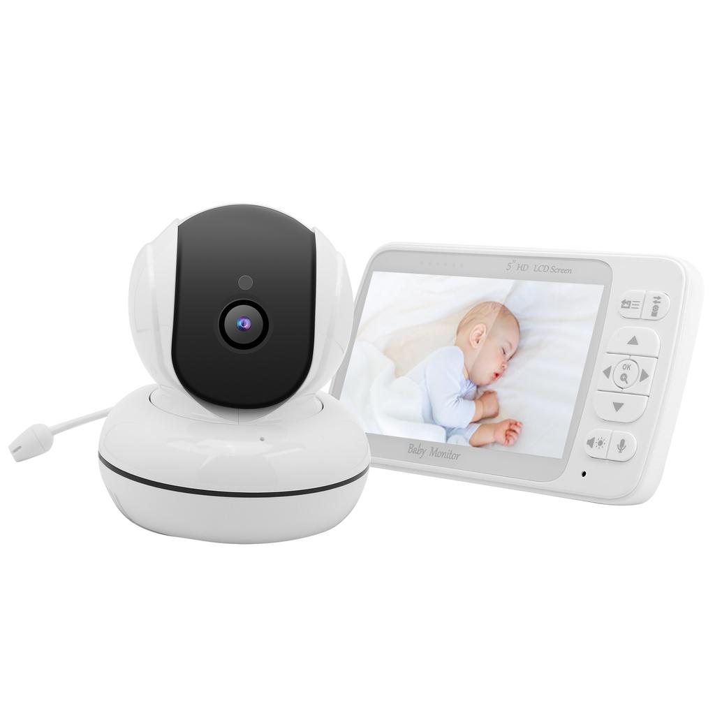 5in Baby Monitor 720P HD Color Video 2 Way Intercom Night Viewing Temp Detector 100?240VUS Plug