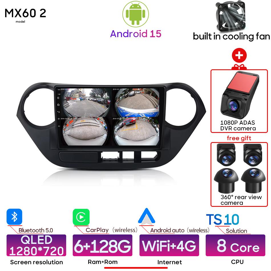Android pour Hyundai Grand I10 2013 2014 - 2016 lecteur multimédia de voiture Carplay Auto Radio vidéo stéréo Navigation GPS 2din Wifi BT
