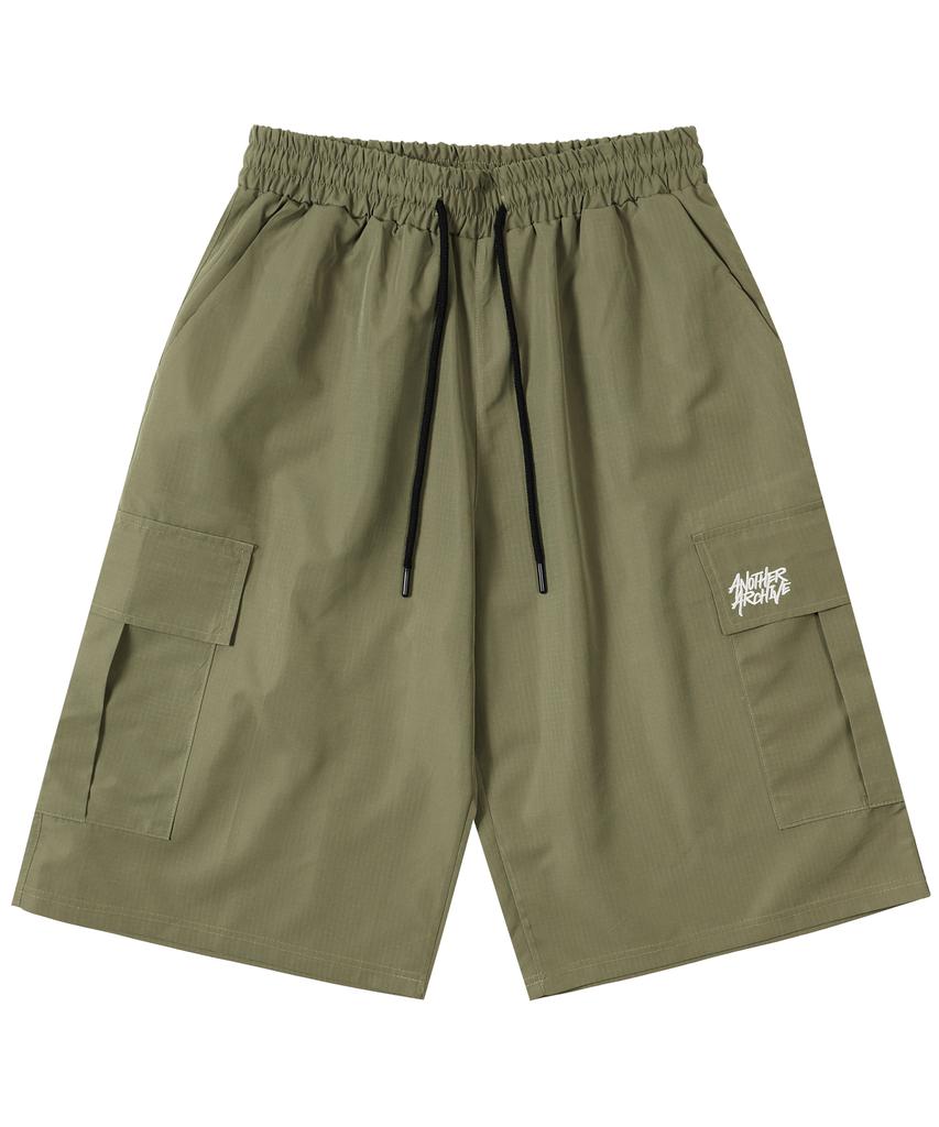 ANOTHER ARCHIVE Nylon Bermuda Cargo Wide Logo Shorts_Khaki