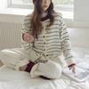 Contrasting Striped Sweater Jacket Women's Autumn and Winter New Lazy Wind Loose Soft Waxy Crew Neck Knitted Cardigan Top