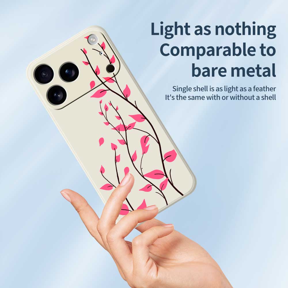 For iPhone 17 Pro Case Red Leaves Pattern Printing Straight Edge TPU Phone Back Cover