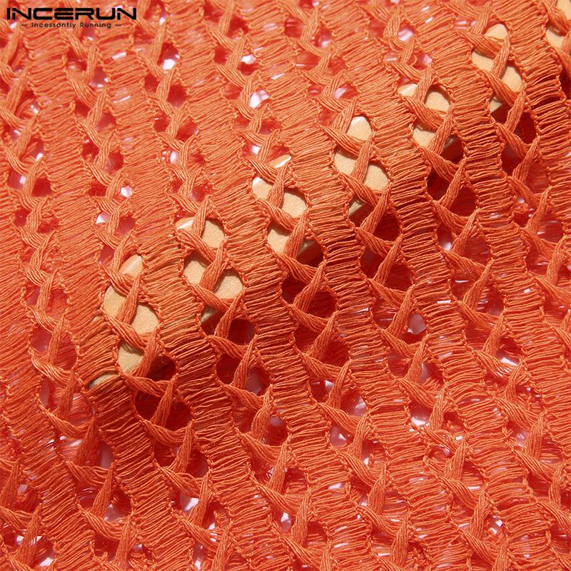 INCERUN Мужские рубашки с длинными рукавами и прозрачными пуговицами