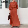 Temperament Mid-length High Waist Tie Solid Colour Round Neck Dress Women's Plus Size Dress