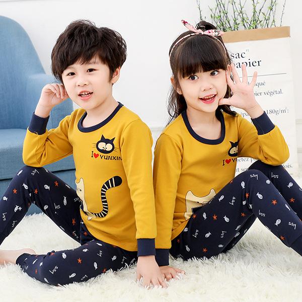Children's thermal underwear, multi-color cartoon printing, cotton material, two-piece set of boys and girls pajamas in autumn and winter