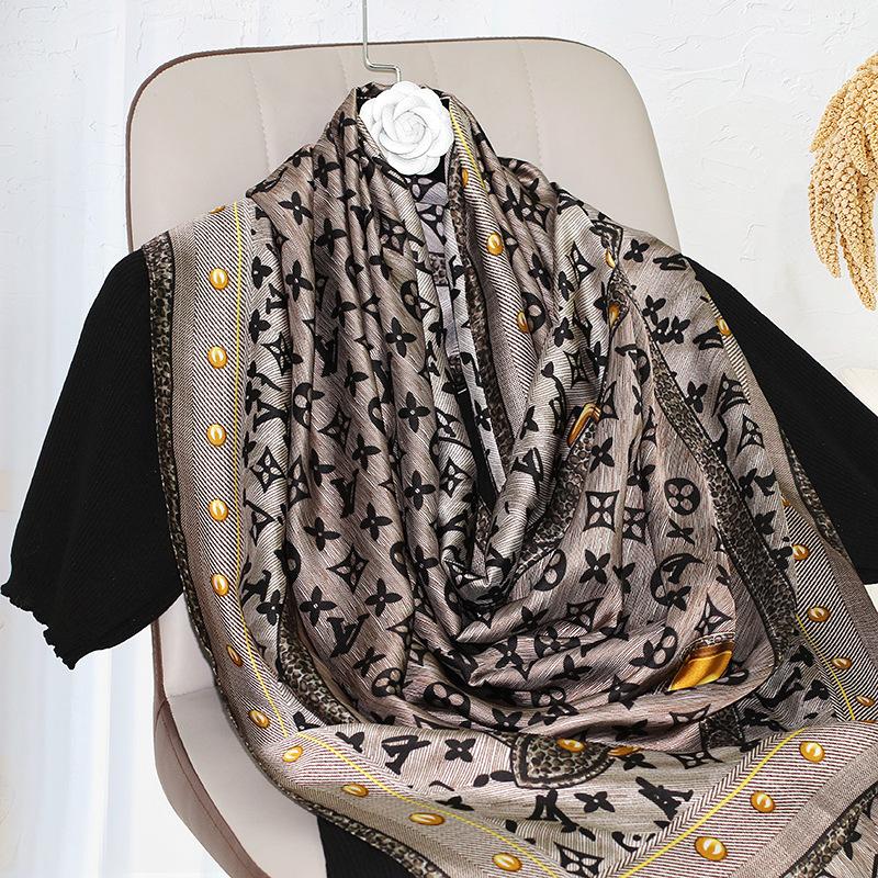 Новый искусственный шелк с принтом шелковый шарф для женщин универсальный геометрический солнцезащитный пляжное полотенце этнический стиль украшение марлевая шаль