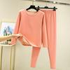 2 Pcs/Set Winter Top Pants Set Thick Plush Round Neck Long Sleeve Elastic Waist Warm Soft Cold-proof Homewear Pajamas Set Thermal Underwear Set