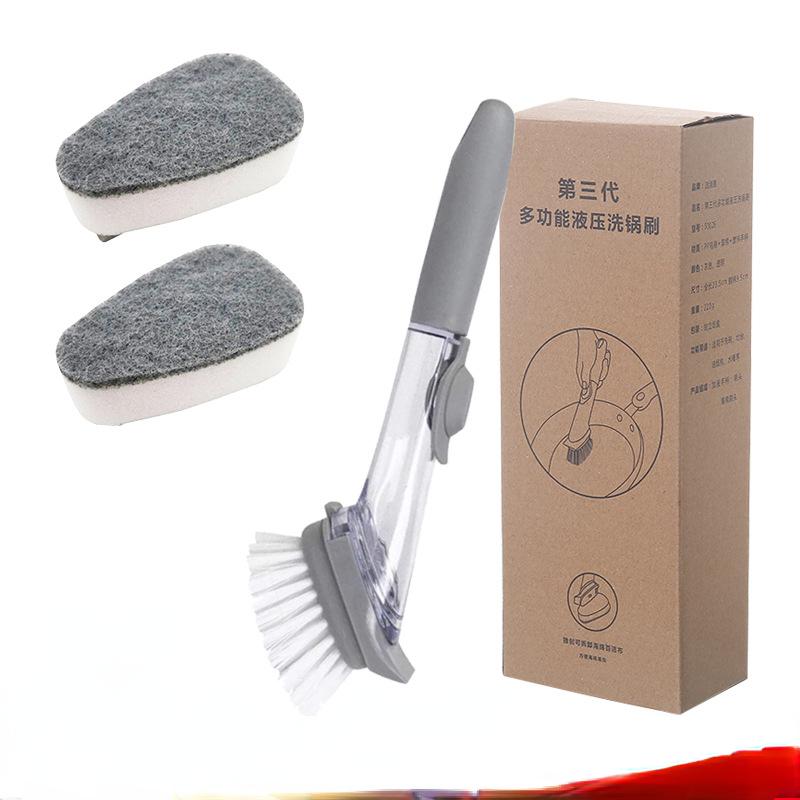 Kitchen Cleaning Brush 2 In 1 Long Handle Cleaing Brush with Removable Brush Sponge Dispenser Dishwashing Brush