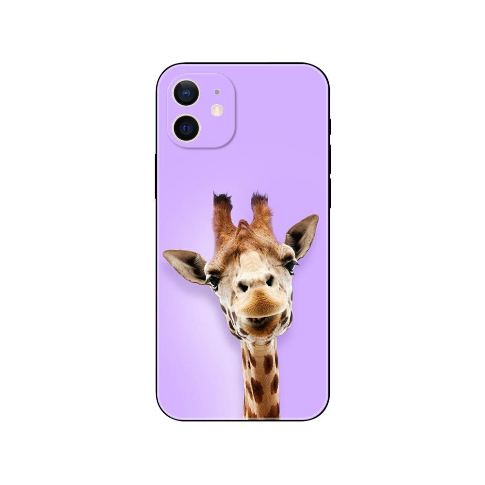 Чехол для телефона с милым мультяшным жирафом и животным для iPhone 5S 2020se 6 6s 7 8 plus x 10 XR XS 11 12 13 mini pro MAX, черная задняя крышка из ТПУ
