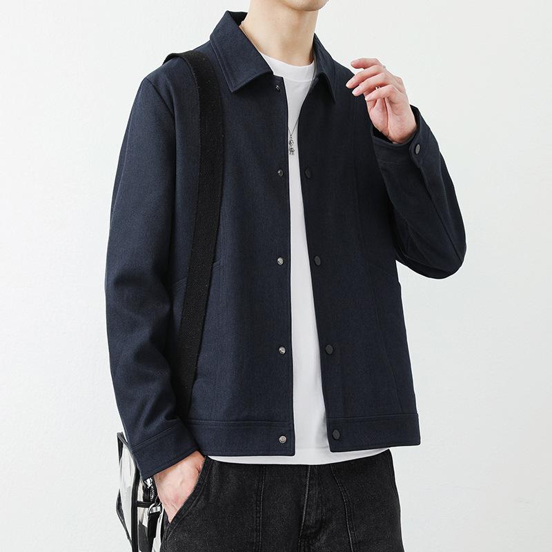 Spring and Autumn Jacket Men's Simple Lapel Solid Color Coat Men's Retro Versatile Short Trendy Top Coat