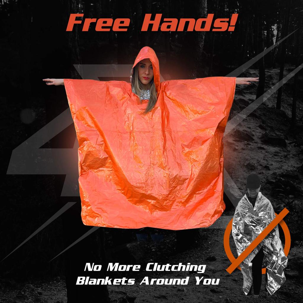 Аварийное дождевое пончо PREPARED4X с подкладкой из майларовой термопленки для выживания, сверхпрочное, водонепроницаемое, для кемпинга, тактическое, набор для выживания, 4 шт., XL, для автомобиля, снаряжения,