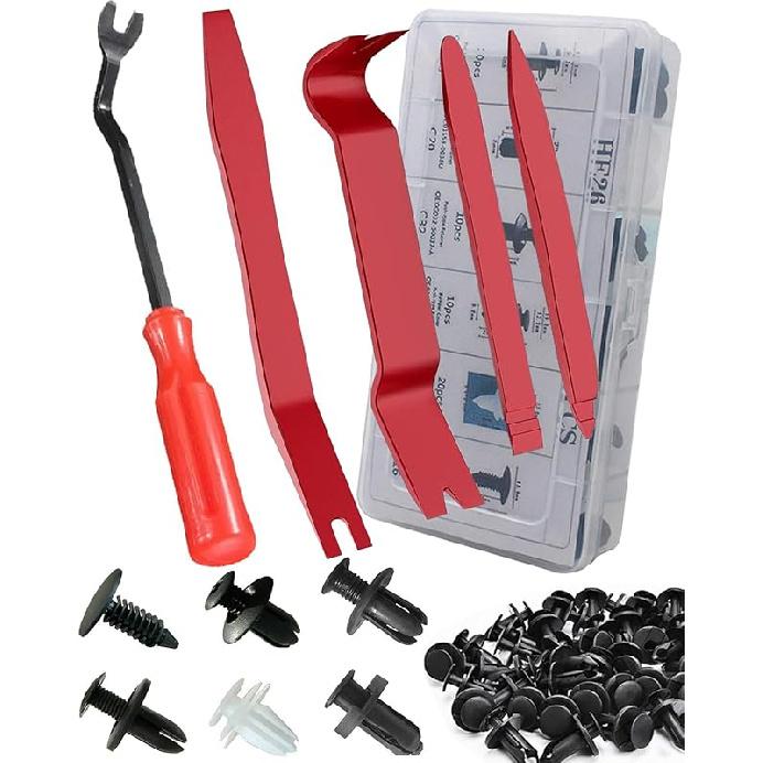 105 Pcs Auto Trim Removal Tool Kit, Plastic Pry Bar Set With Plastic Rivets For Car Door Panel, Audio Dashboard Etc. Fastener Remover Tool Kit Red