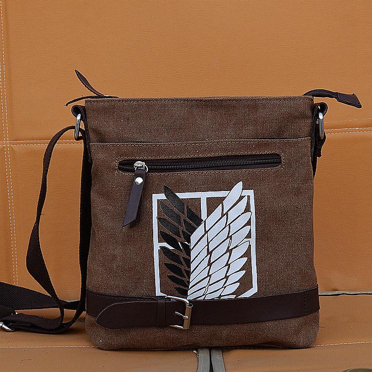 Attack On Titan Canvas Shoulder Bag For Men With Durable Fabric And Cartoon Print