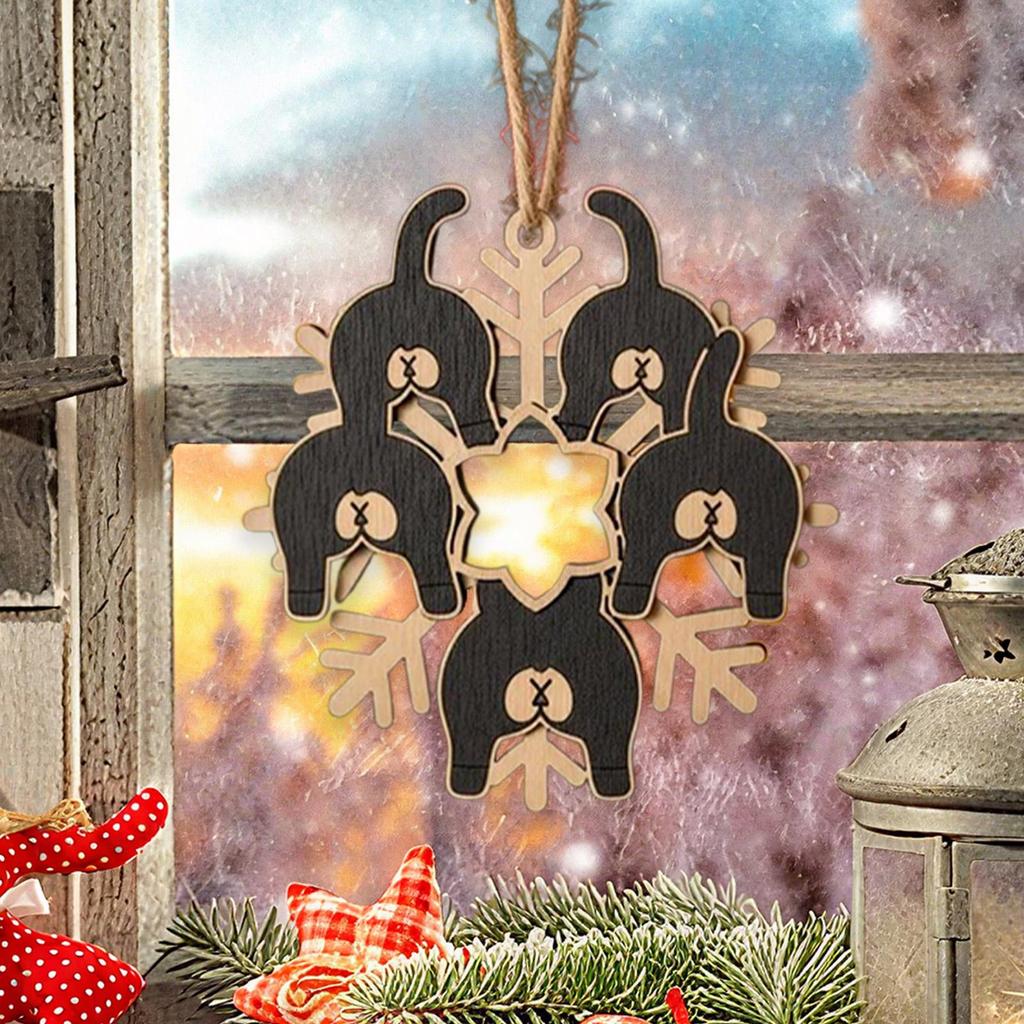 Деревянная снежинка с кошачьей попой, 2D, деревянное украшение в виде кошачьей попы, подвеска для рождественской елки, украшение для рюкзака, брелок