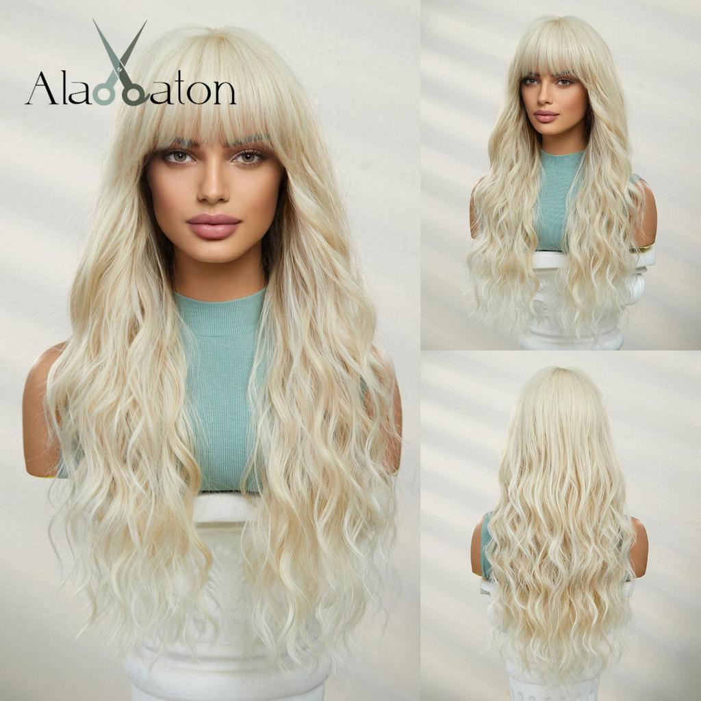 ALAN EATON Длинные светлые волнистые синтетические парики с челкой, объемные волны, парик для женщин, косплей, повседневное натуральное использование, волосы, термостойкое волокно
