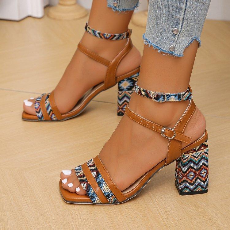 Roman Sandals For Women With Pu Material High Block Heel Summer Footwear For Casual Wear
