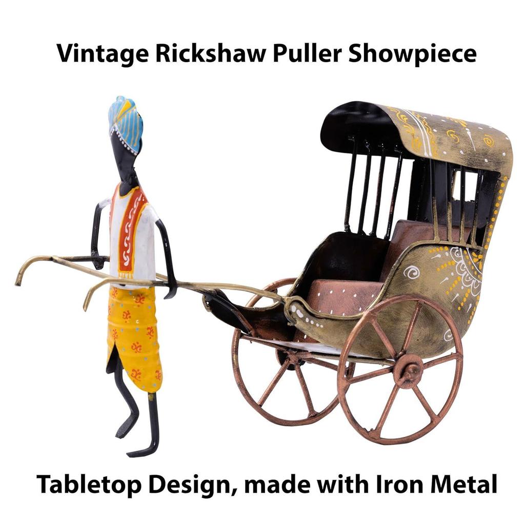 Handcrafted Iron Rickshaw Showpiece - Vintage Tabletop Rajasthani Hand Painted Decor for Home and Office, 12 Inches - Ideal for Living Room