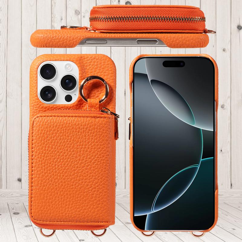 Кожаный чехол для телефона для IPhone 17ProMax 17Pro 17E 17 AIR Многофункциональный защитный чехол с ремешком, подставкой, молнией и кошельком.
