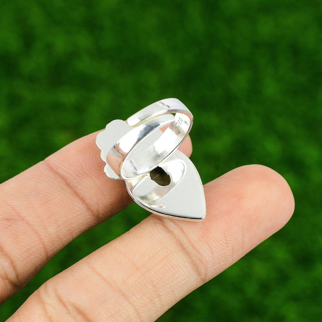 Natural Tiger'S Eye Gemstone Stackable Flower Adjustable Ring 925 Silver