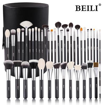 Набор черных кистей для макияжа, профессиональные кисти из натуральной козьей шерсти, тональная пудра, кисти для макияжа для растушевки контура глаз с держателем