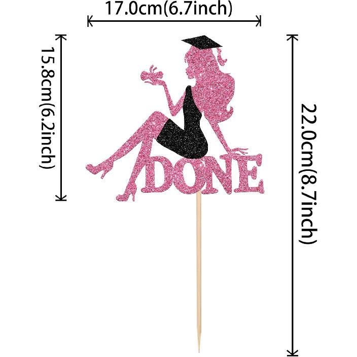 1 PCS High Heel Girl Graduation Cake Topper Black Pink Glitter Done Diploma Class of 2025 Congrats Grad Cap Cake Pick for 2025 Senior High School