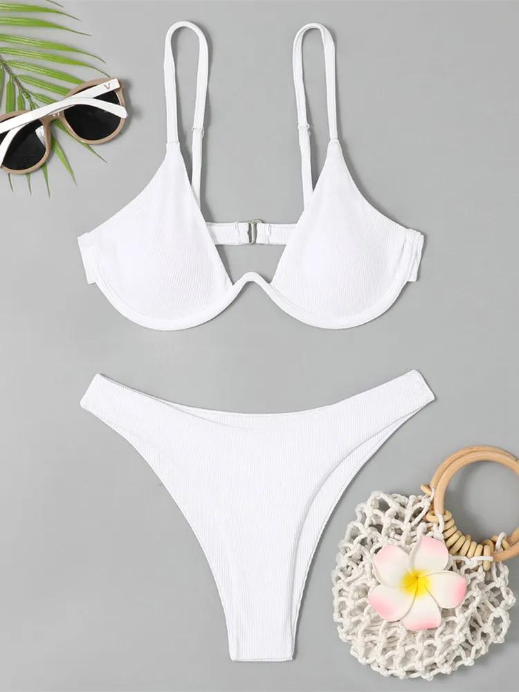 Сексуальный Бикини на Косточках 2025 Женский Черно-Белый В рубчик Push Up Микро Купальник Бразильский С вырезами Купальный Костюм Тонга Купальные костюмы
