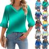 Women's Casual 3/4 Sleeve Top Summer V-neck Puffy Sleeve T-shirt Top