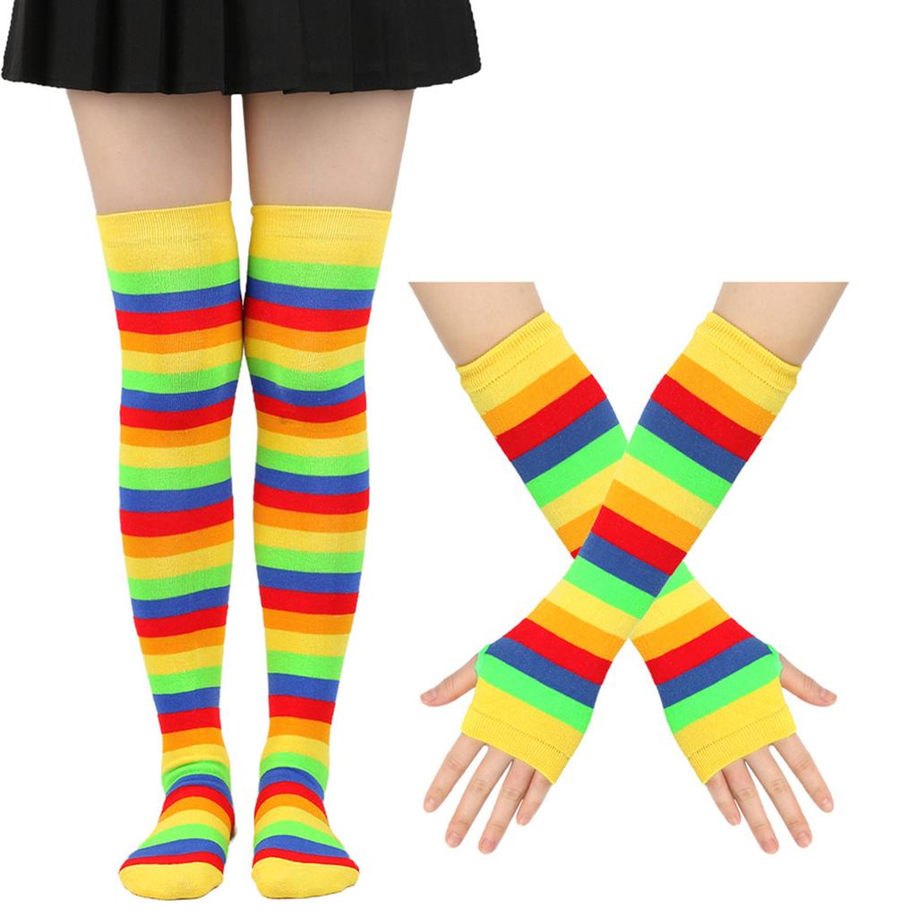Модные полосатые хлопковые длинные перчатки + носки в комплекте