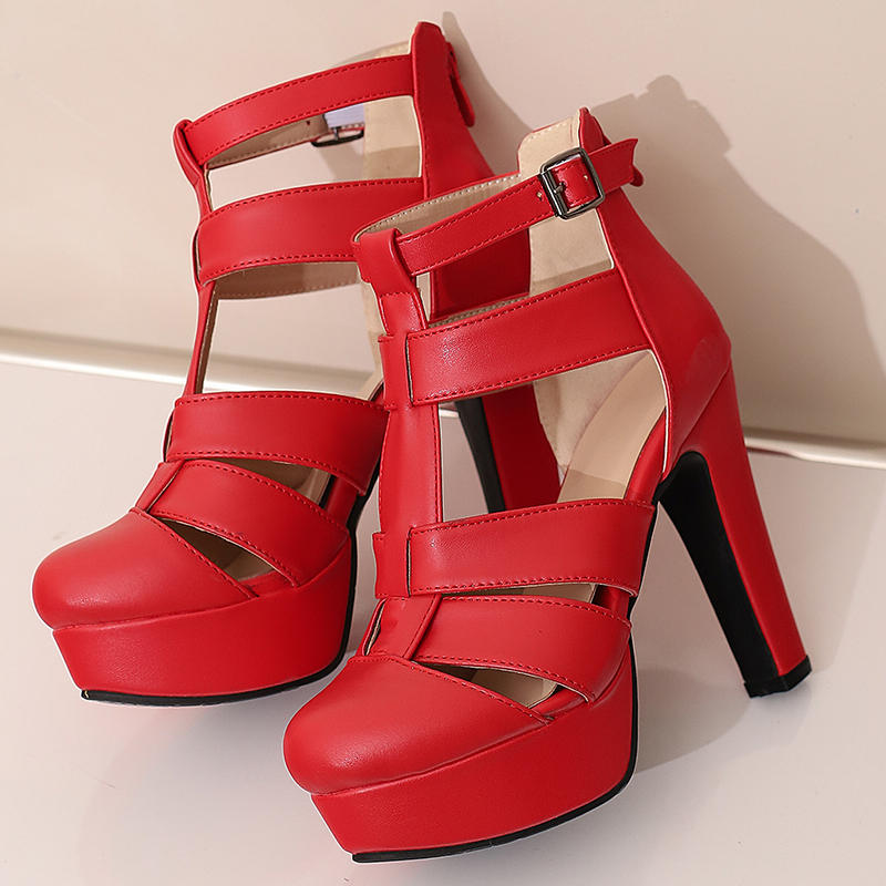 Женские босоножки на высоком каблуке весна и лето новые в европейском и американском стиле водонепроницаемые римские сандалии на толстом каблуке большого размера