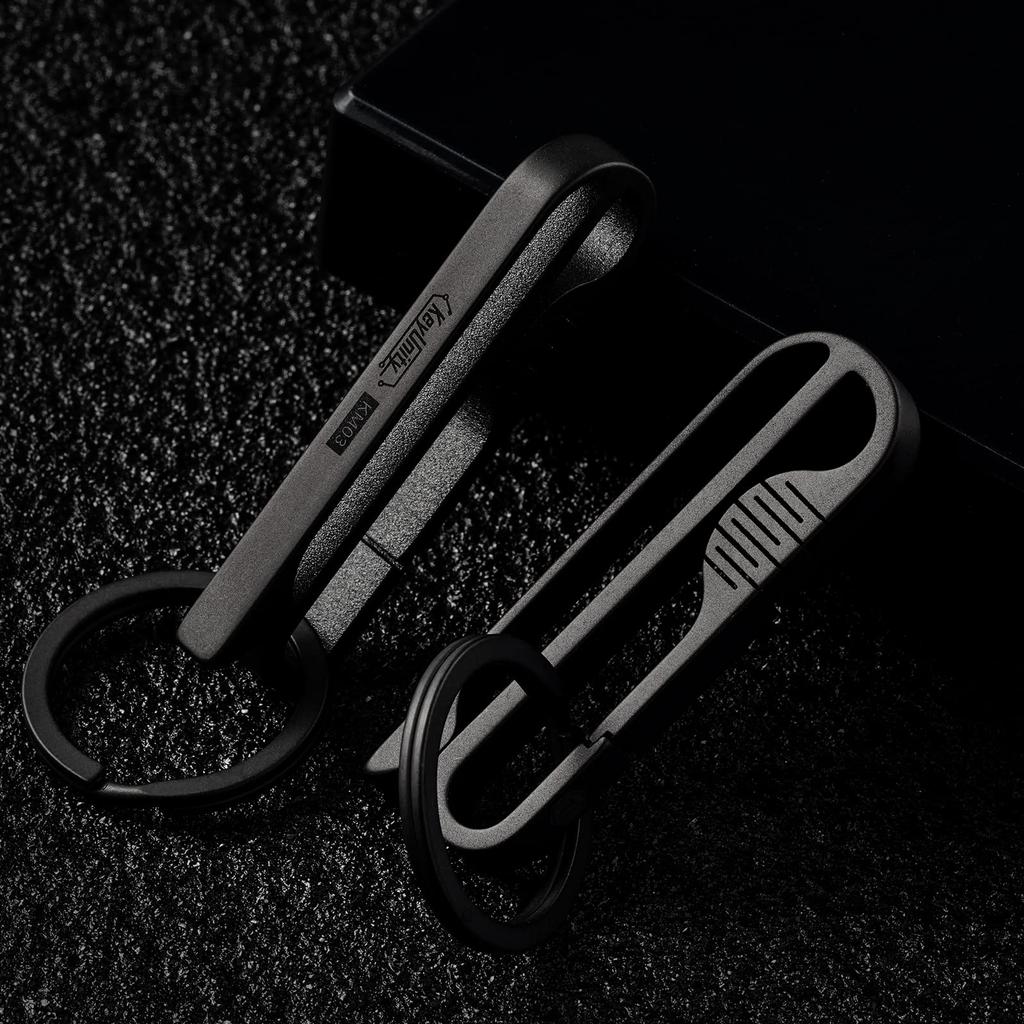 KeyUnity KM03BK Titanium Belt Carabiner Keychain with Key Belt Titanium Key Gift Ring, Clip, Holder, Simple, Lightweight, Waterproof,