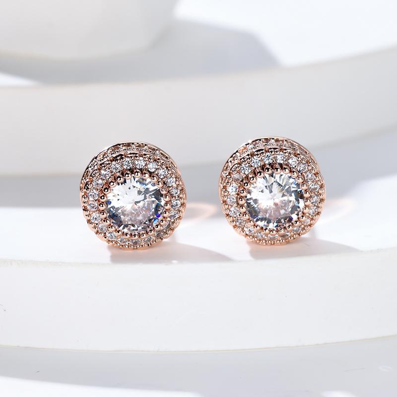 Classic Silver Color Round Earring Luxury Gold Color White Cubic Zirconia Hip Hop Wedding Stud Earrings for Women Jewelry